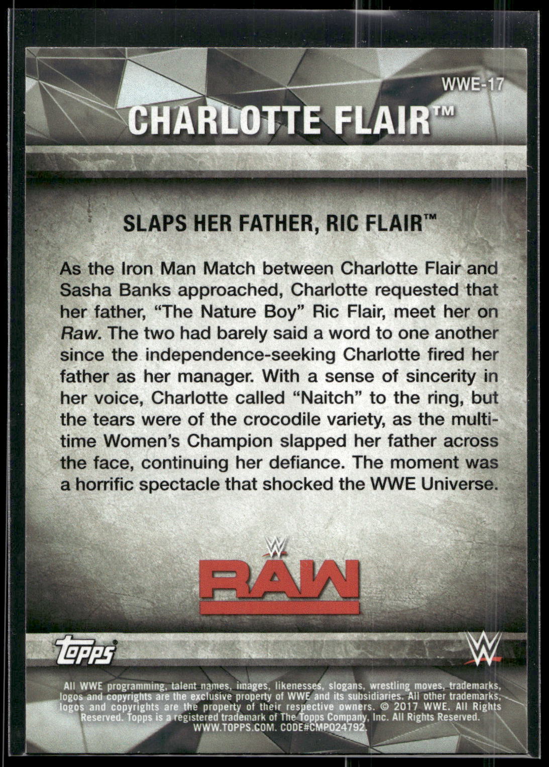 2017 Topps WWE Women's Division #WWE-17 Charlotte WWE Matches and Moments
