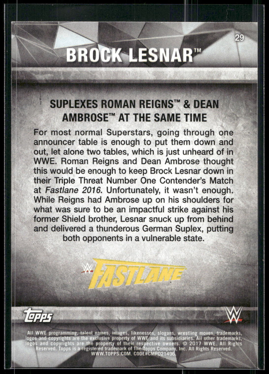 2017 Topps WWE Road To Wrestlemania #29 Brock Lesnar