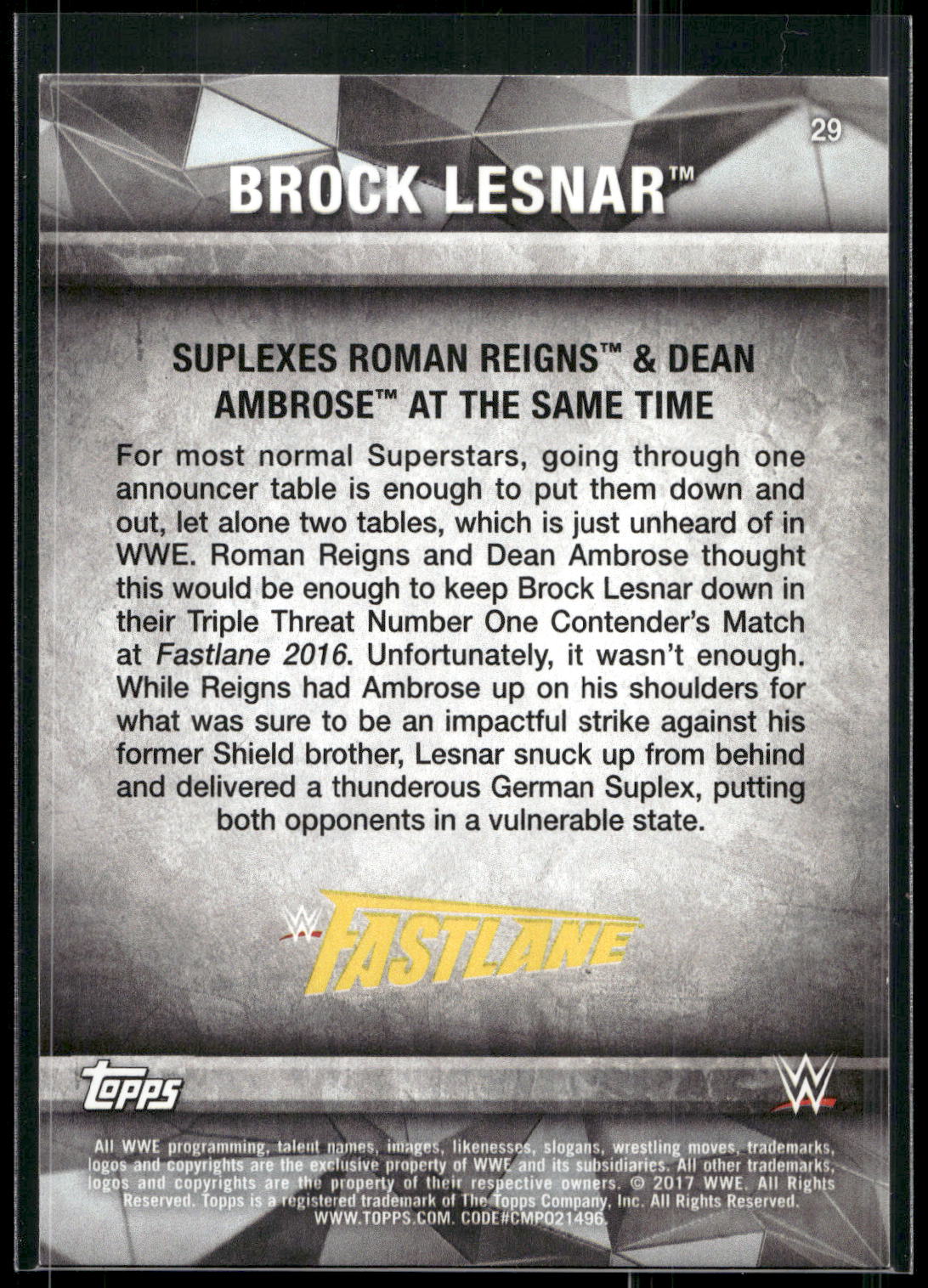 2017 Topps WWE Road To Wrestlemania #29 Brock Lesnar