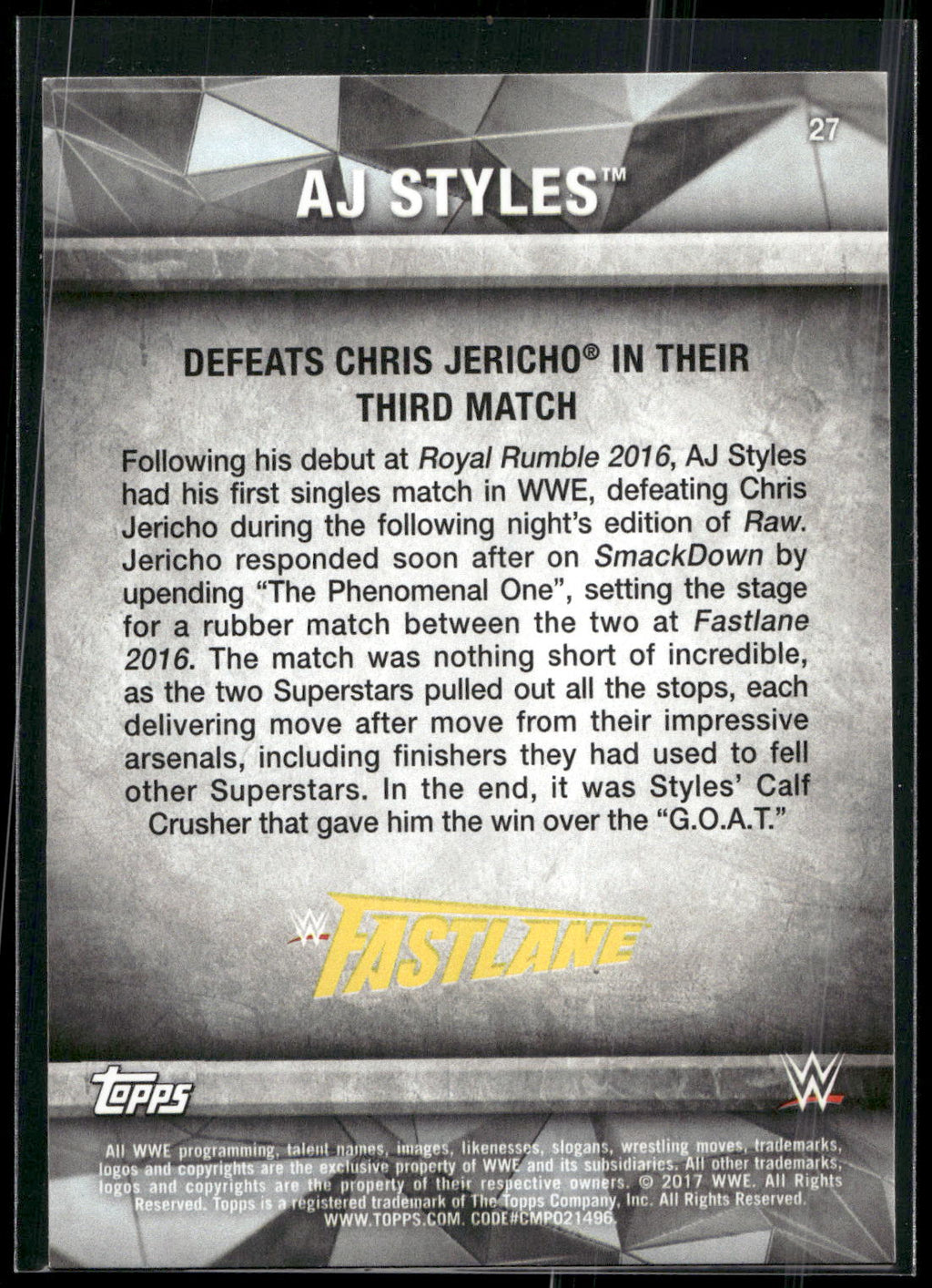 2017 Topps WWE Road To Wrestlemania #27 AJ Styles