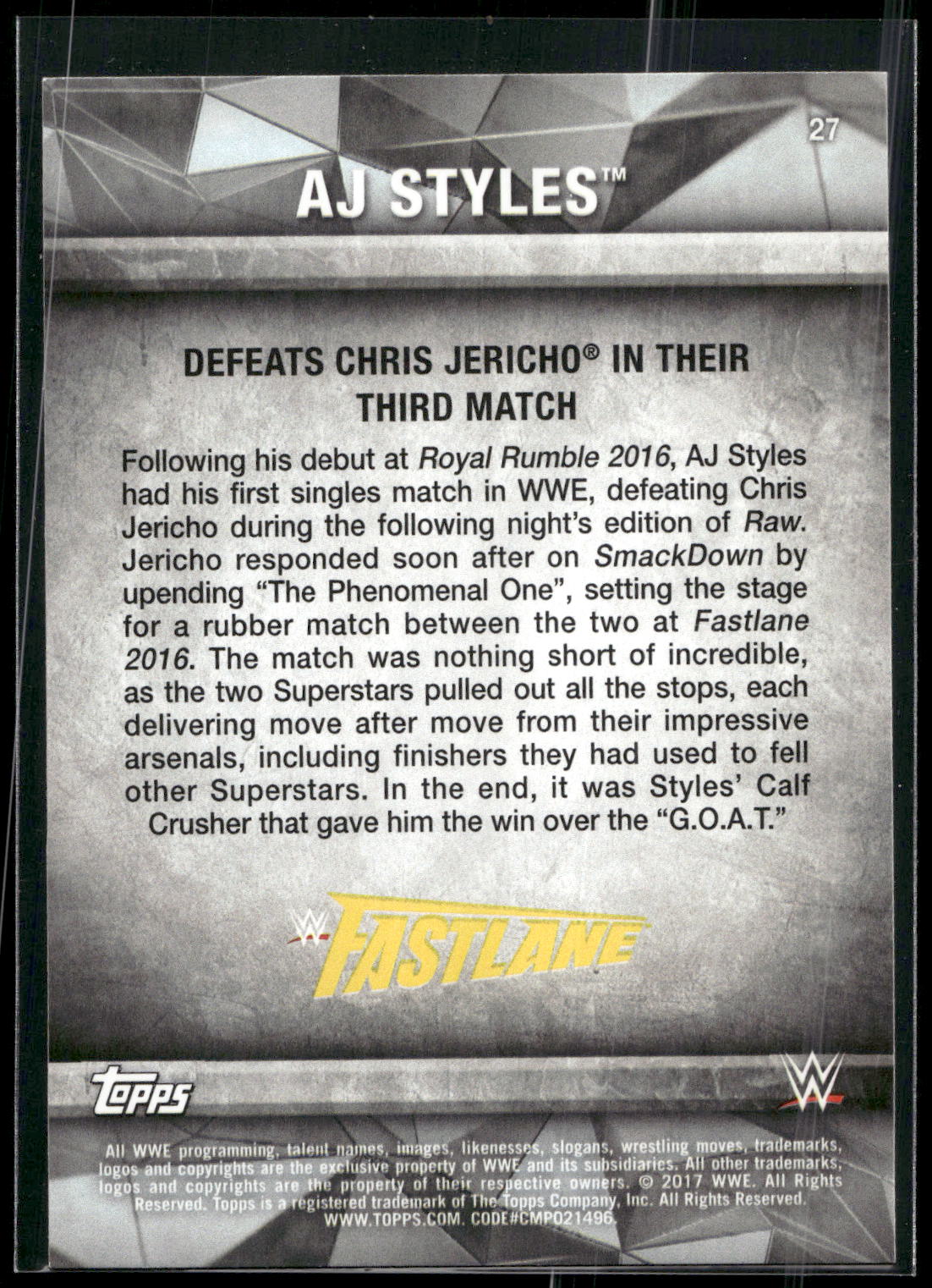 2017 Topps WWE Road To Wrestlemania #27 AJ Styles