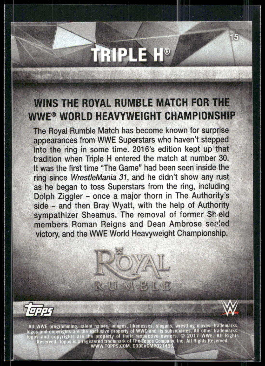 2017 Topps WWE Road To Wrestlemania #15 Triple H