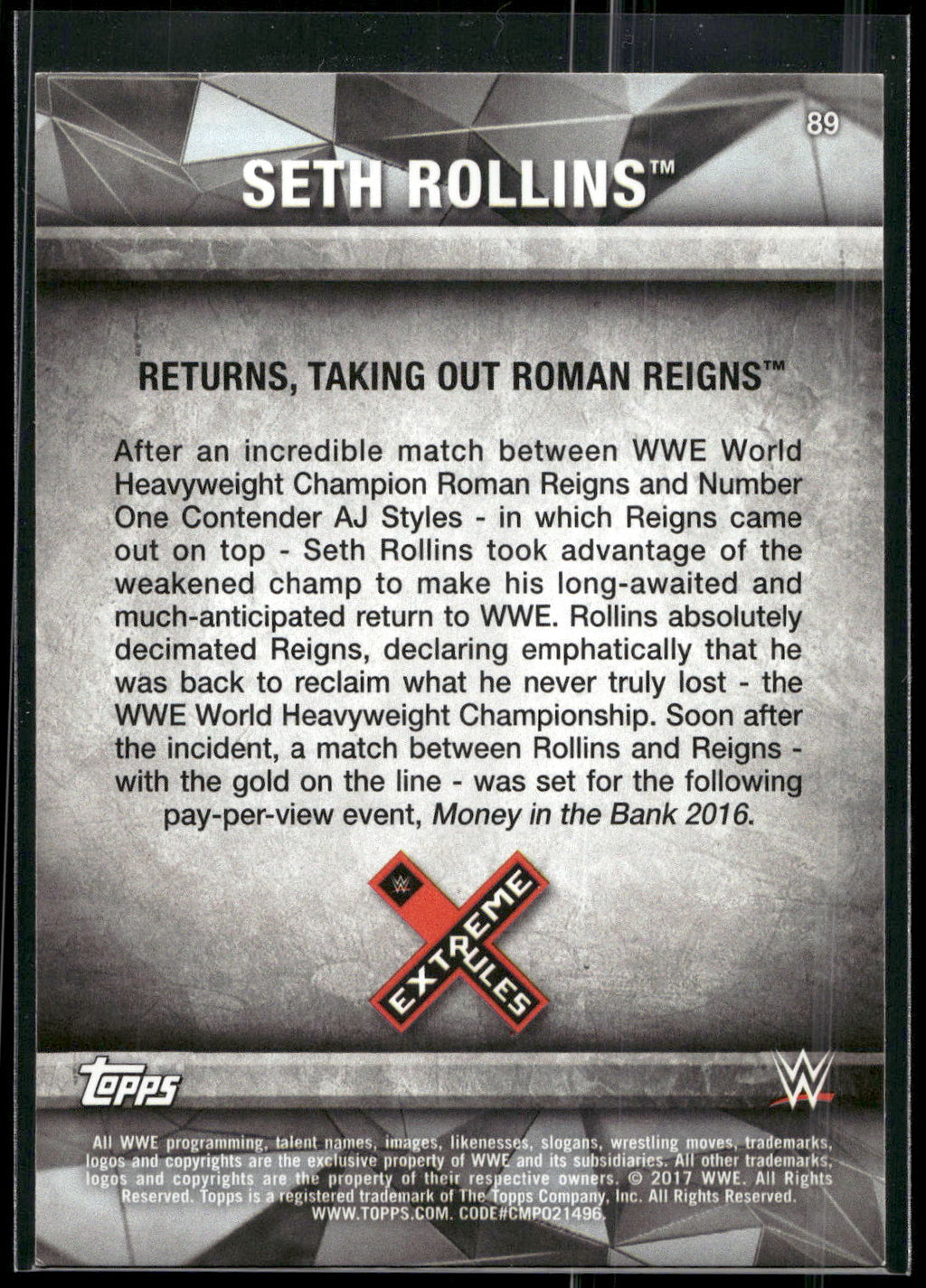 2017 Topps WWE Road To Wrestlemania #89 Seth Rollins