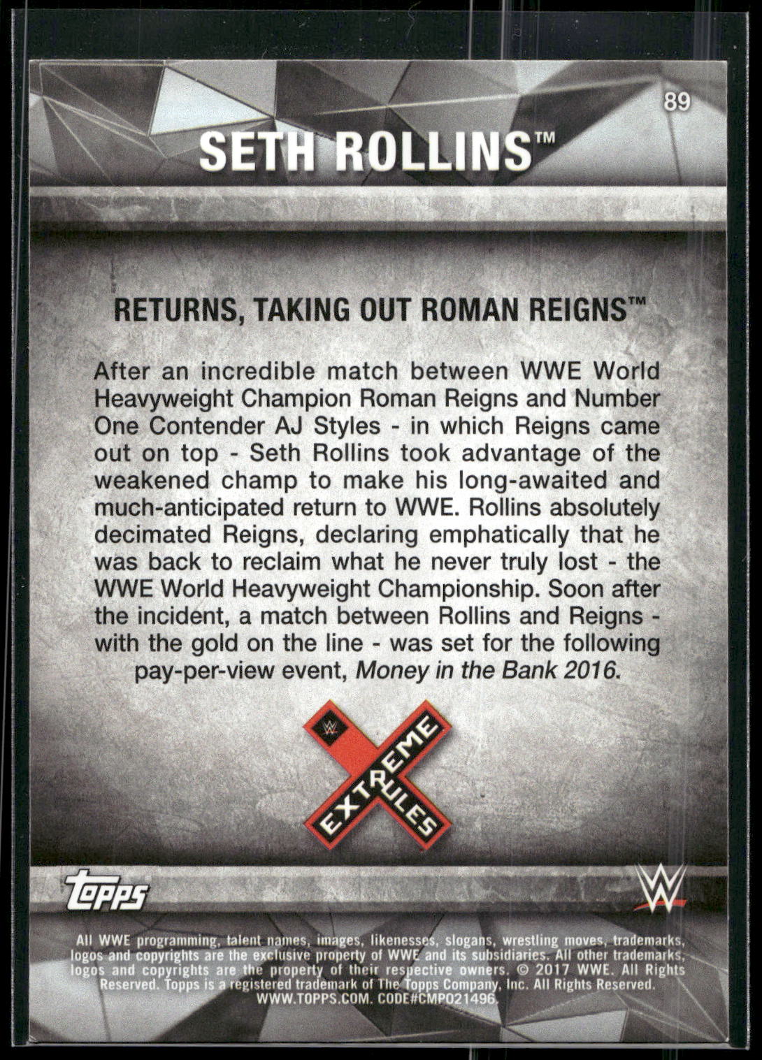 2017 Topps WWE Road To Wrestlemania #89 Seth Rollins