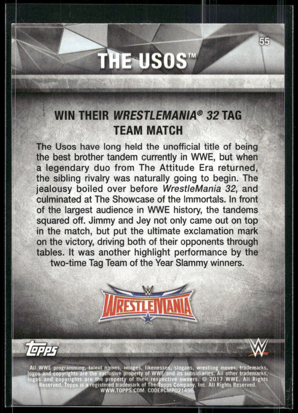 2017 Topps WWE Road To Wrestlemania #55 The Usos