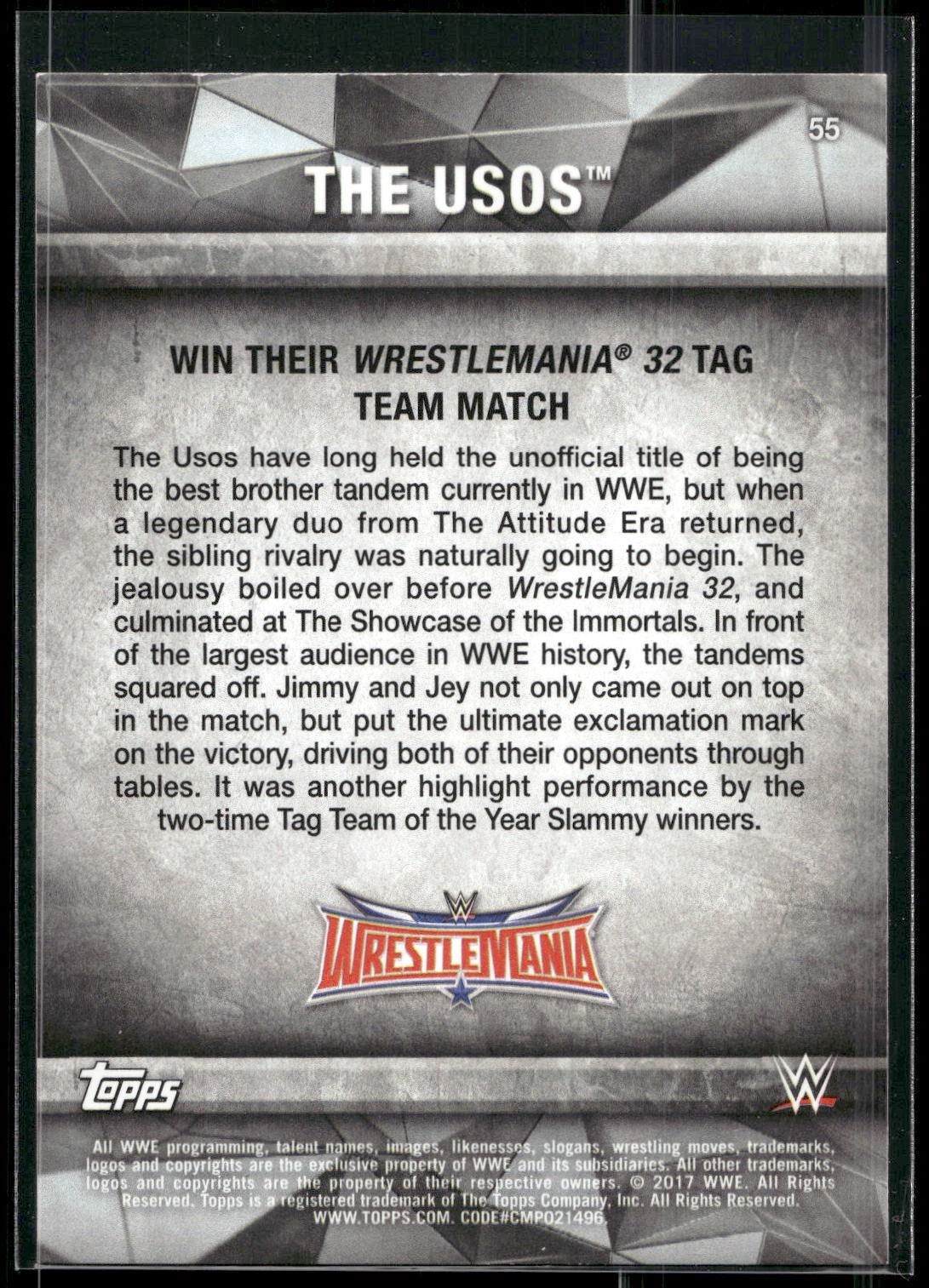 2017 Topps WWE Road To Wrestlemania #55 The Usos
