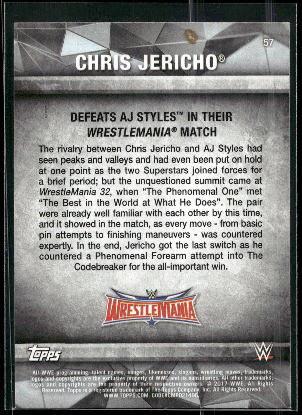 2017 Topps WWE Road To Wrestlemania #57 Chris Jericho