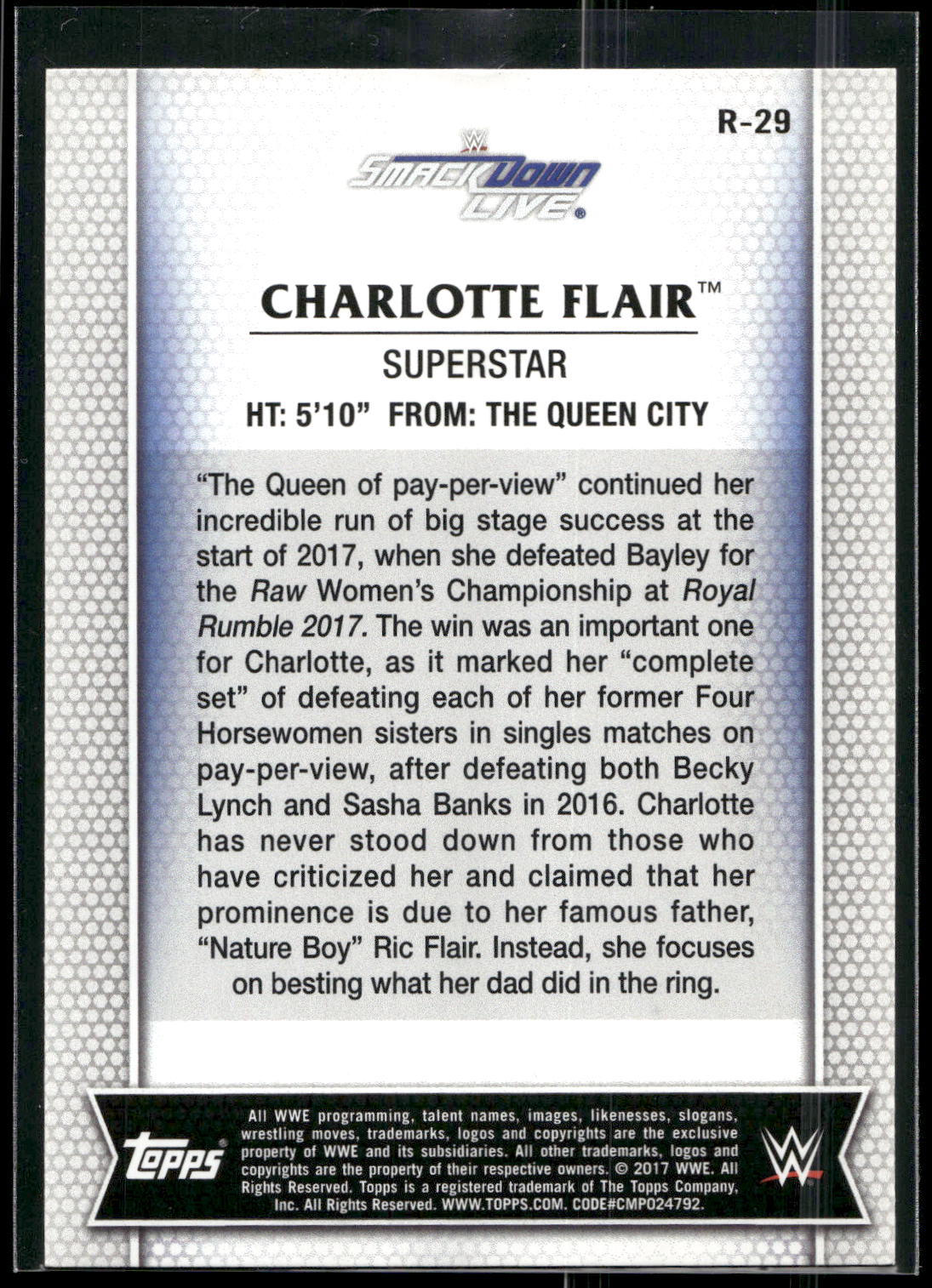 2017 Topps WWE Women's Division #R-29 Charlotte Flair
