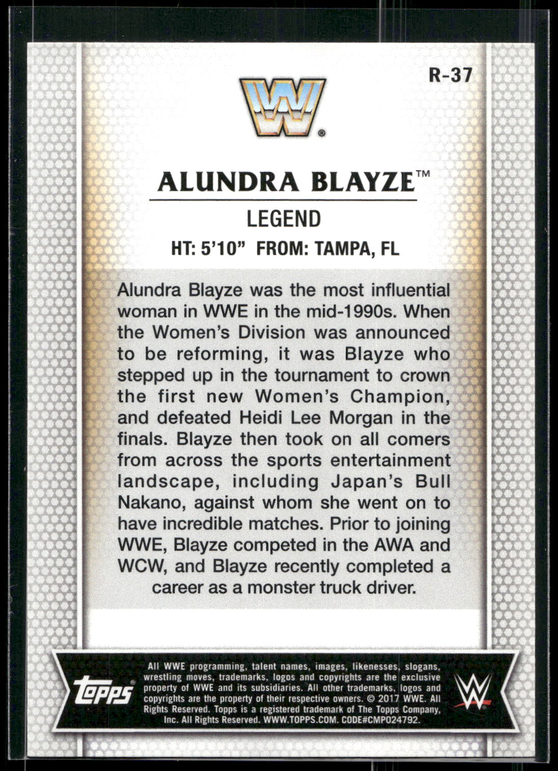 2017 Topps WWE Women's Division #R-37 Alundra Blayze