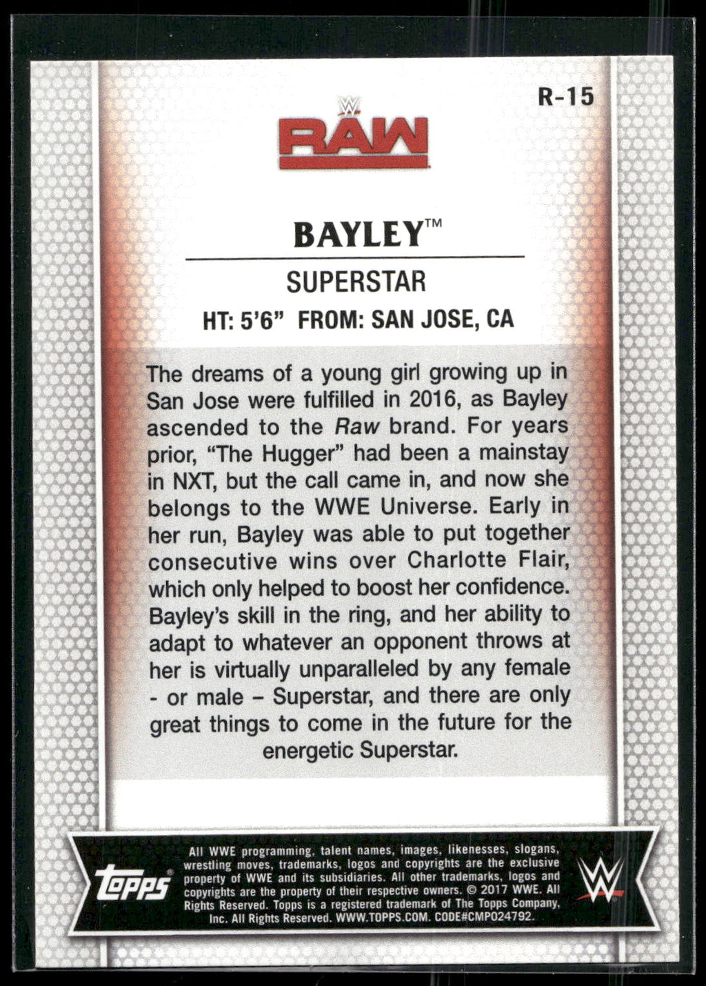 2017 Topps WWE Women's Division #R-15 Bayley