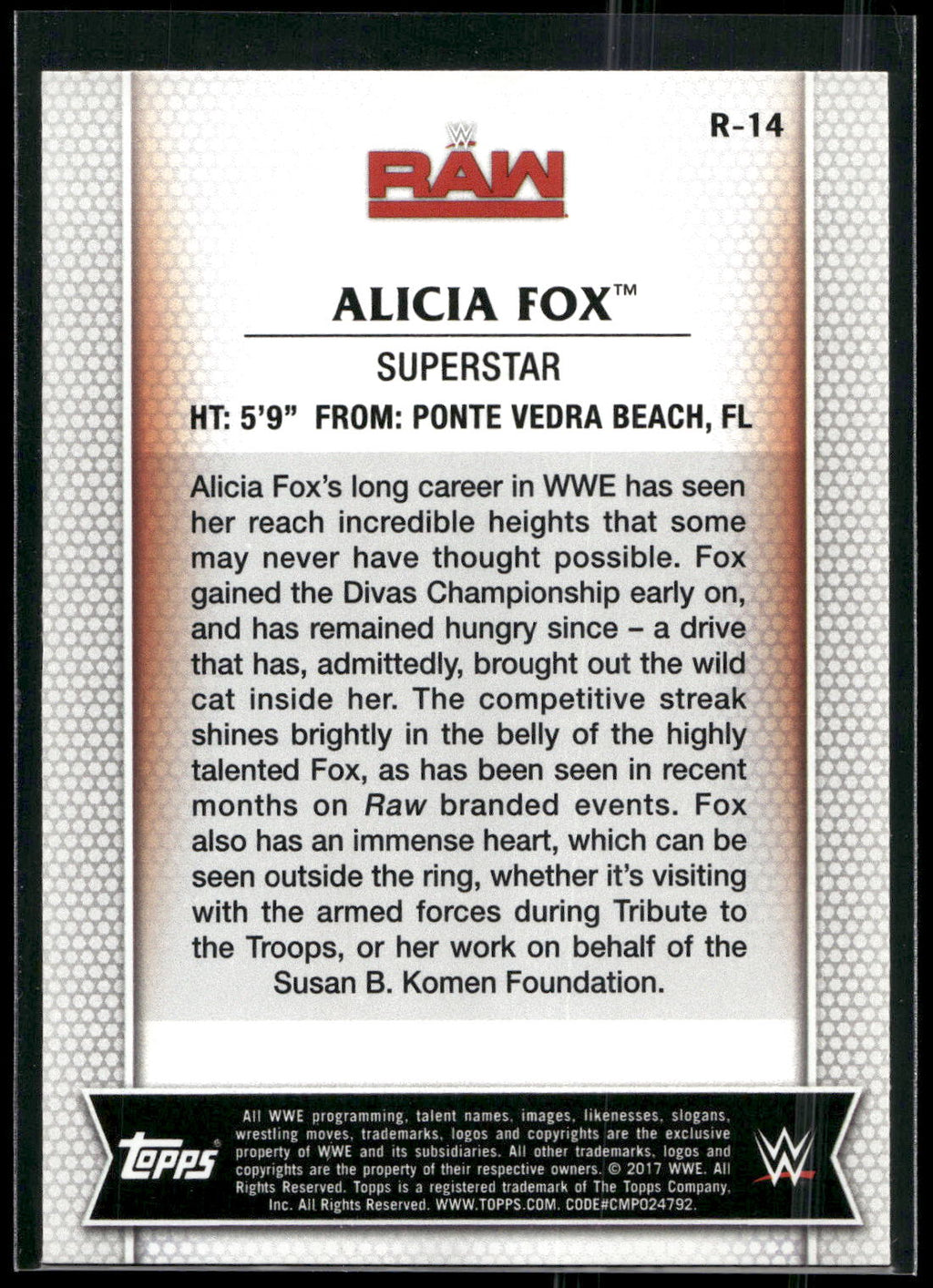 2017 Topps WWE Women's Division #R-14 Alicia Fox
