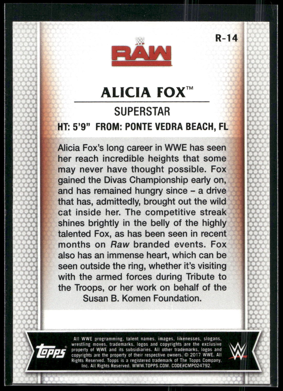 2017 Topps WWE Women's Division #R-14 Alicia Fox