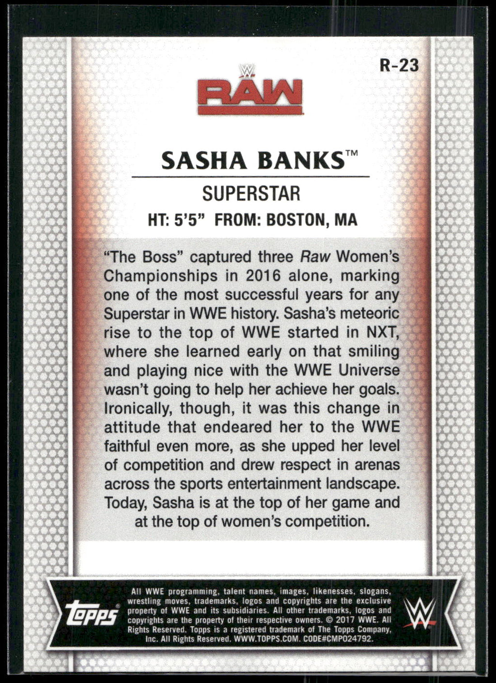 2017 Topps WWE Women's Division #R-23 Sasha Banks