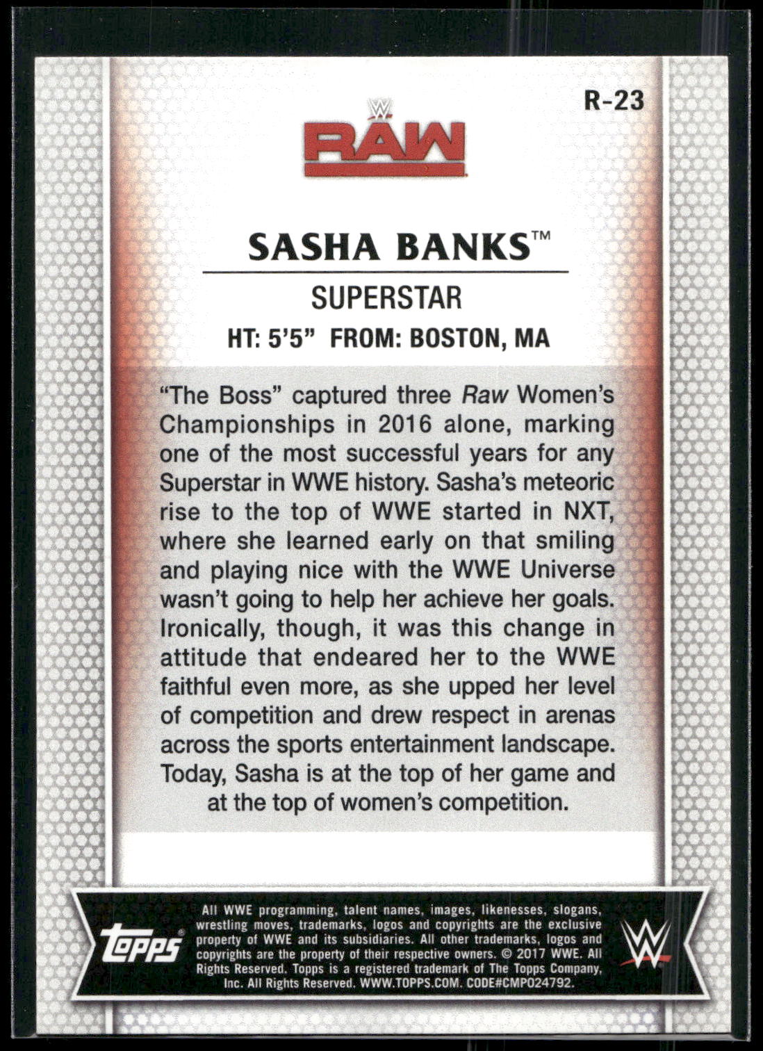 2017 Topps WWE Women's Division #R-23 Sasha Banks