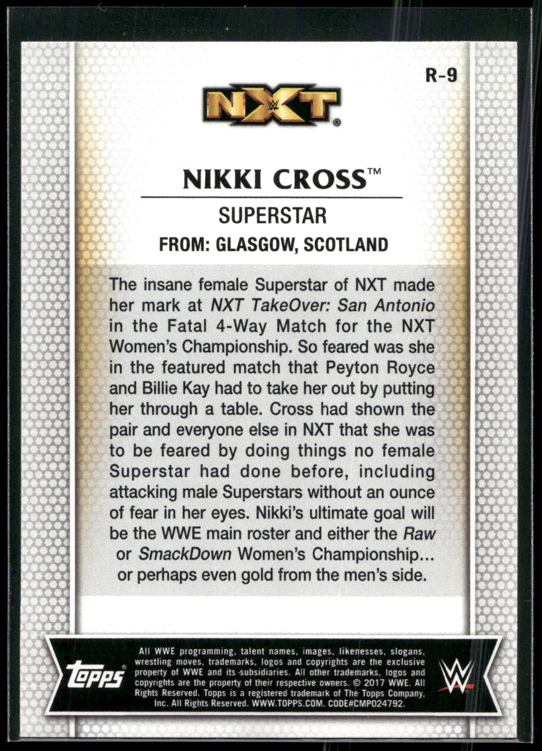 2017 Topps WWE Women's Division #R-9 Nikki Cross