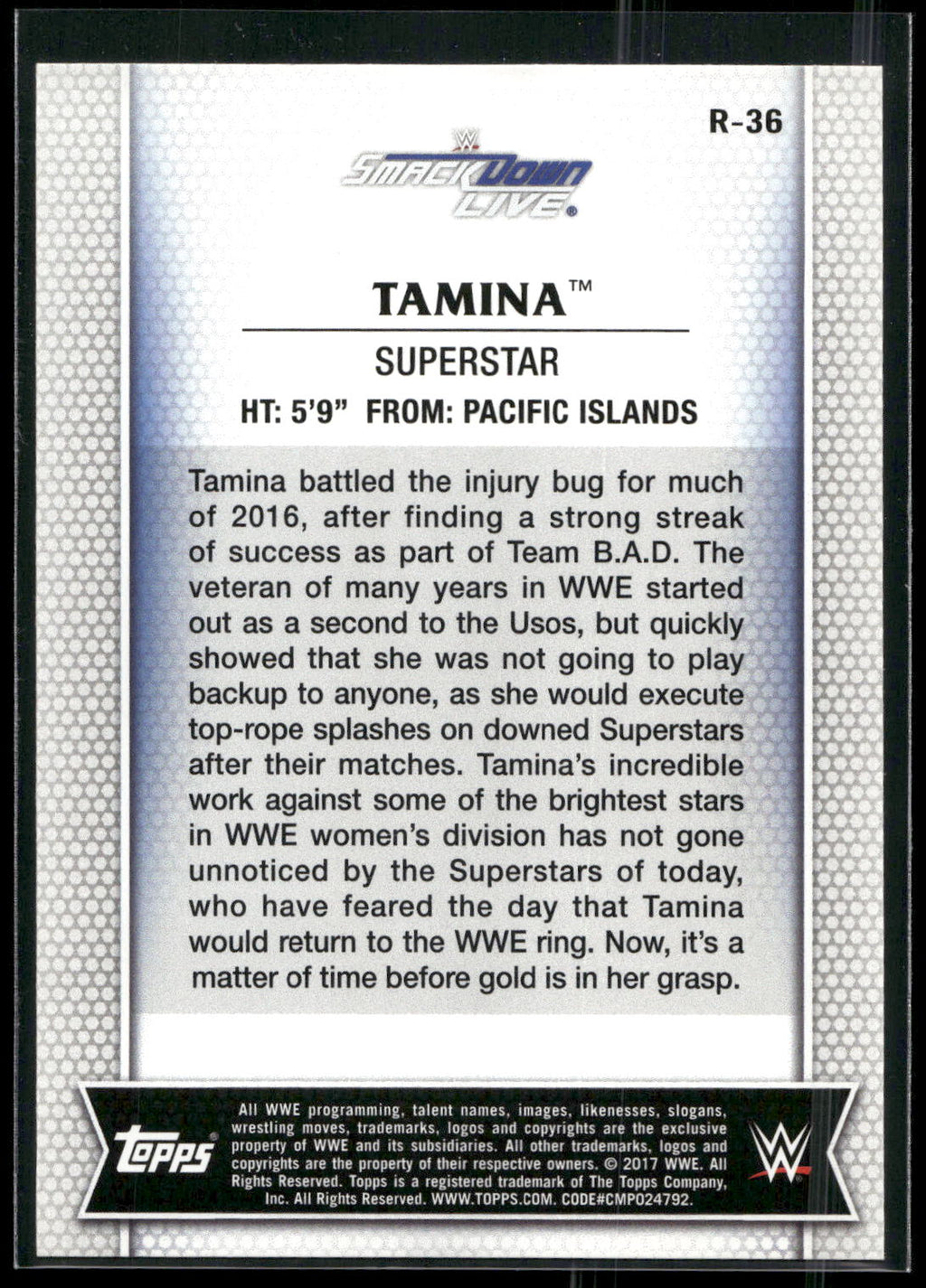2017 Topps WWE Women's Division #R-36 Tamina