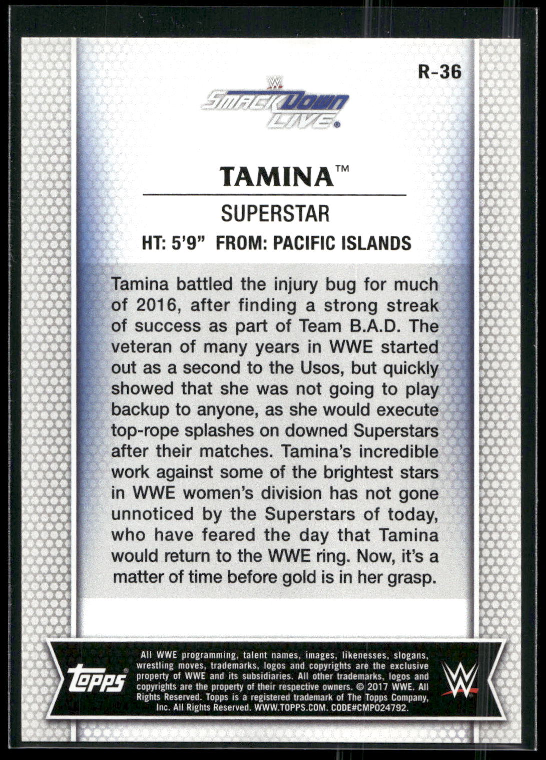 2017 Topps WWE Women's Division #R-36 Tamina