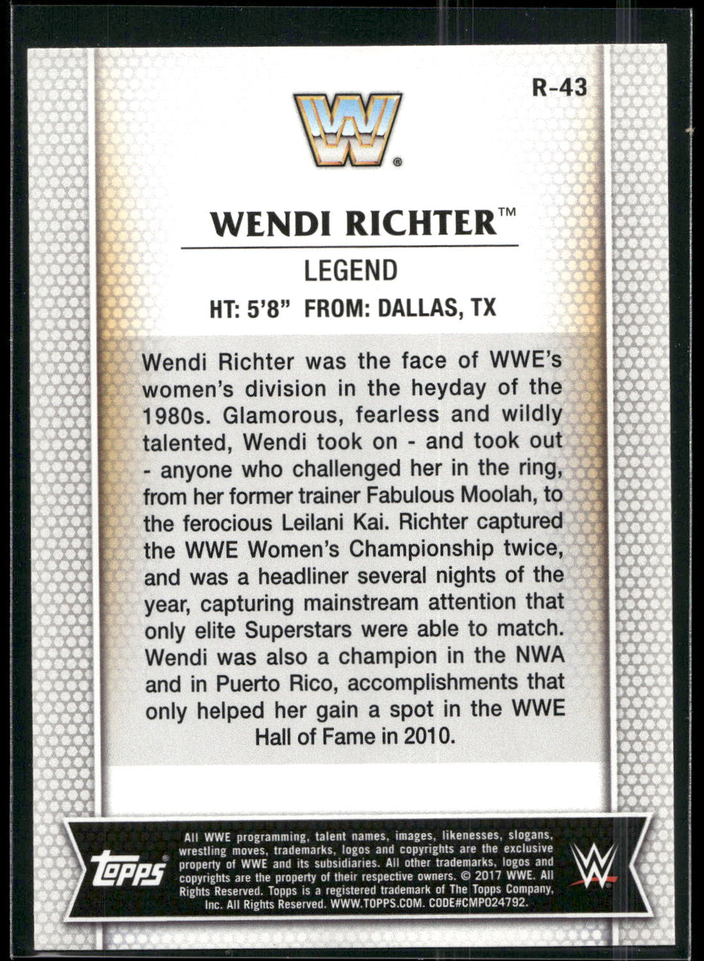 2017 Topps WWE Women's Division #R-43 Wendi Richter