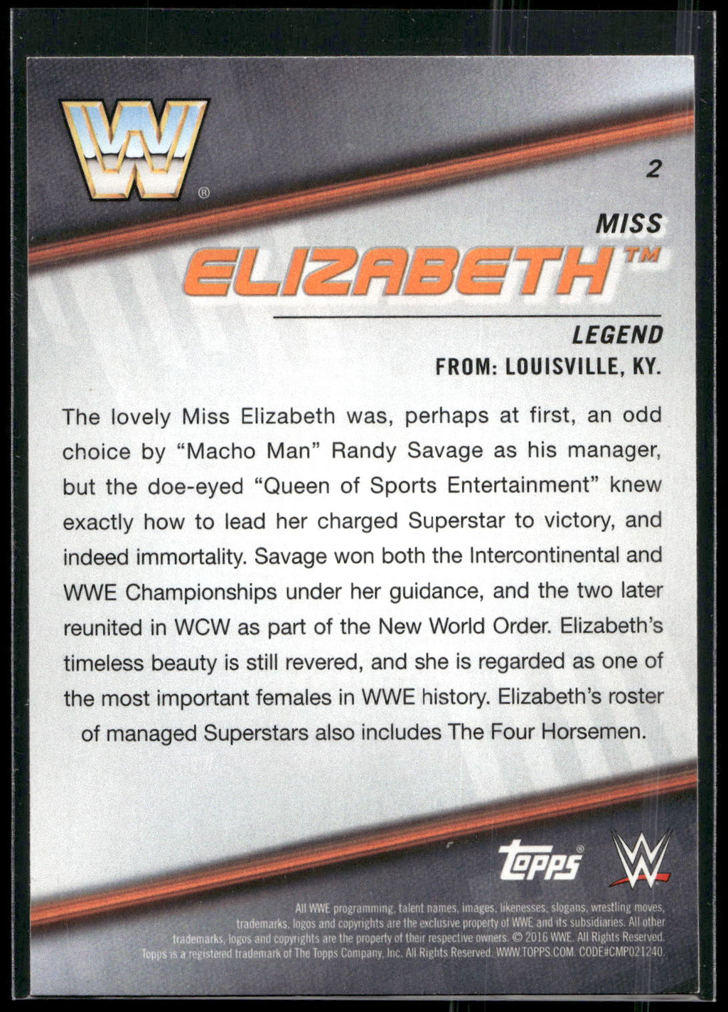 2016 Topps WWE Divas Revolution #2 Miss Elizabeth