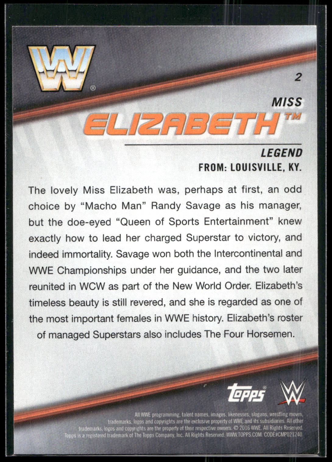 2016 Topps WWE Divas Revolution #2 Miss Elizabeth