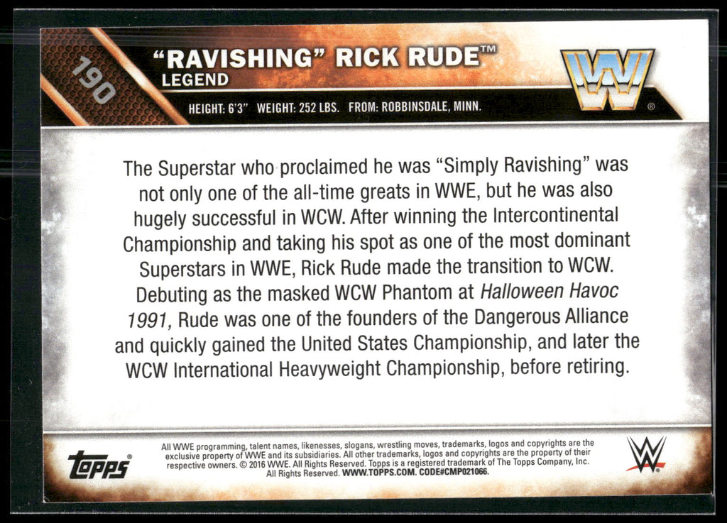 2016 Topps WWE Then Now Forever #190 "Ravishing" Rick Rude