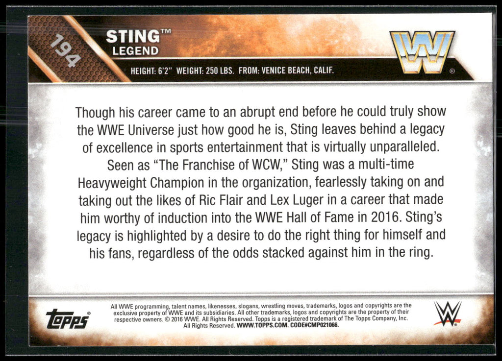 2016 Topps WWE Then Now Forever #194 Sting