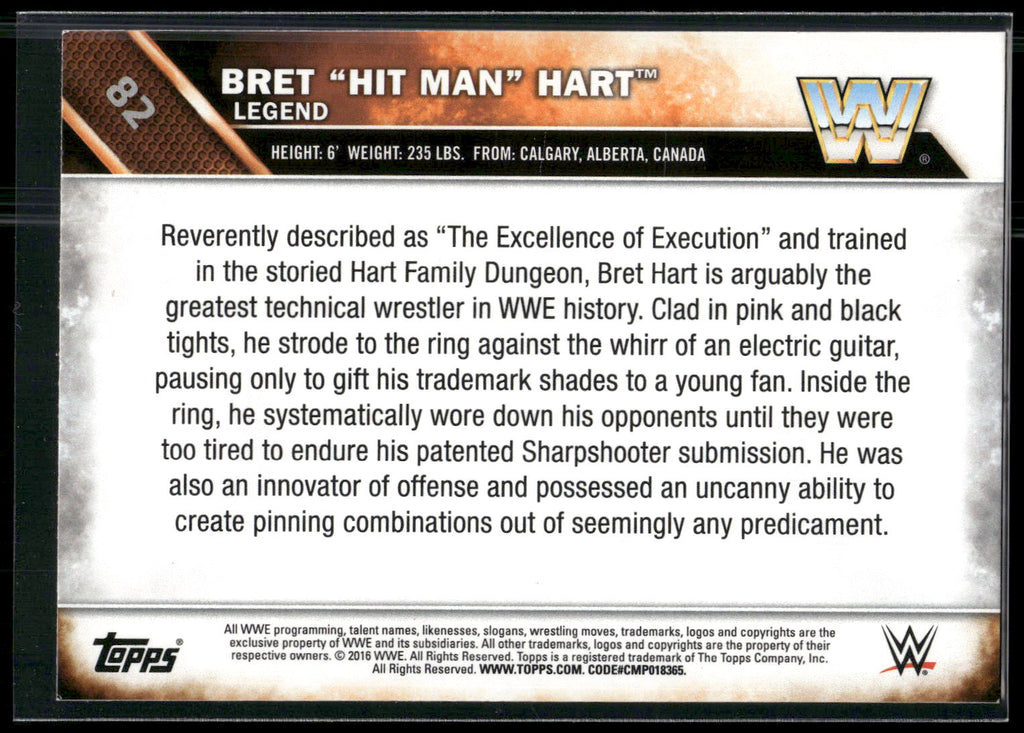 2016 Topps WWE #82 Bret "Hit Man" Hart