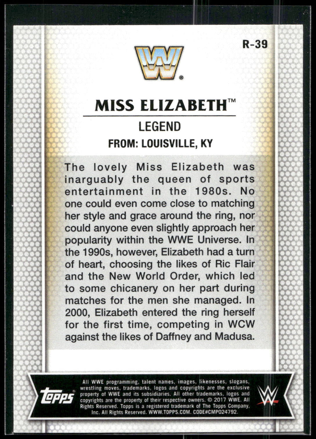 2017 Topps WWE Women's Division #R-39 Miss Elizabeth