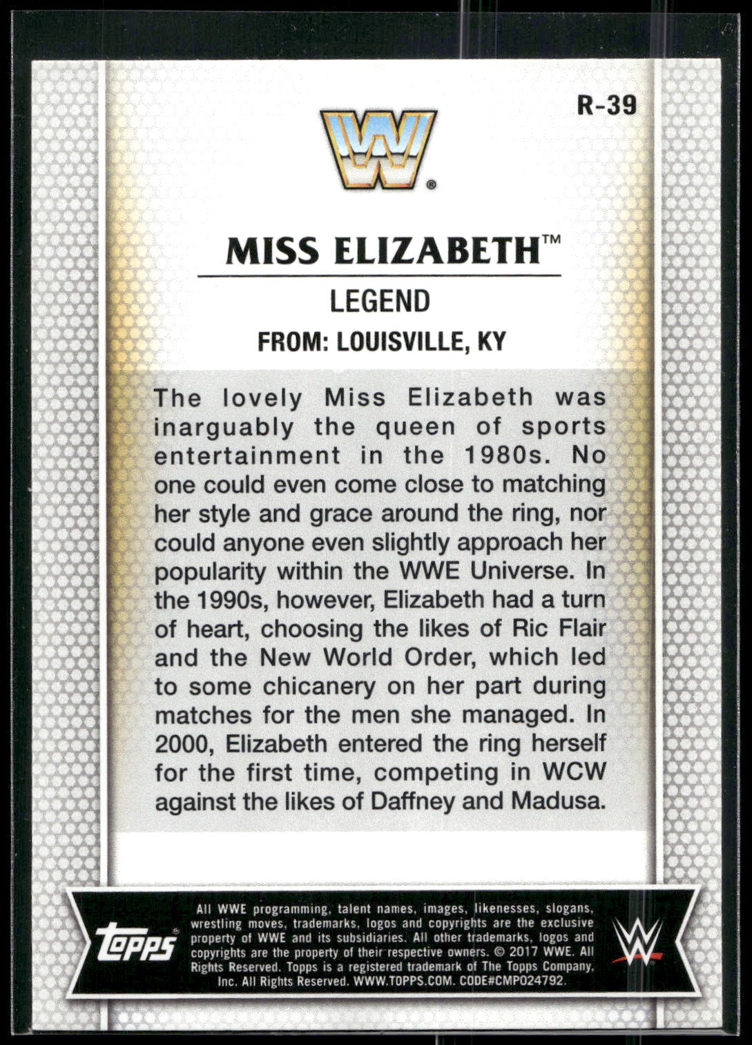2017 Topps WWE Women's Division #R-39 Miss Elizabeth