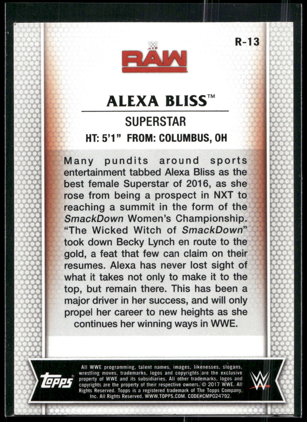2017 Topps WWE Women's Division #R-13 Alexa Bliss