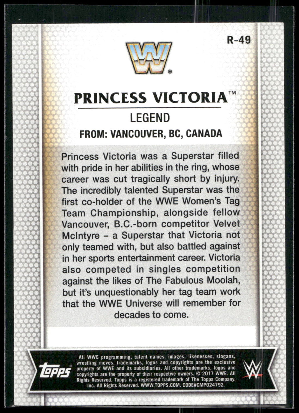 2017 Topps WWE Women's Division #R-49 Princess Victoria