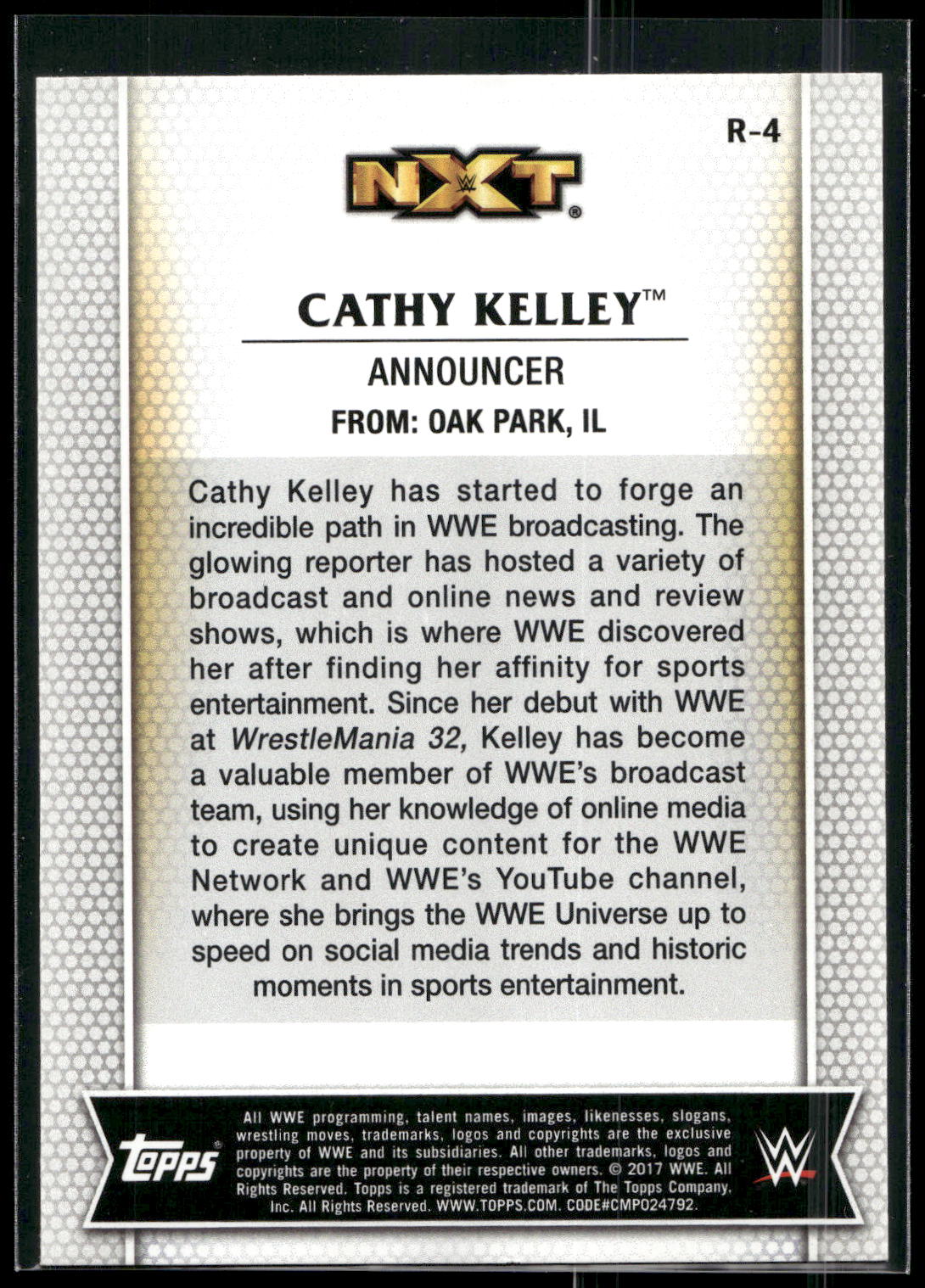 2017 Topps WWE Women's Division #R-4 Cathy Kelley