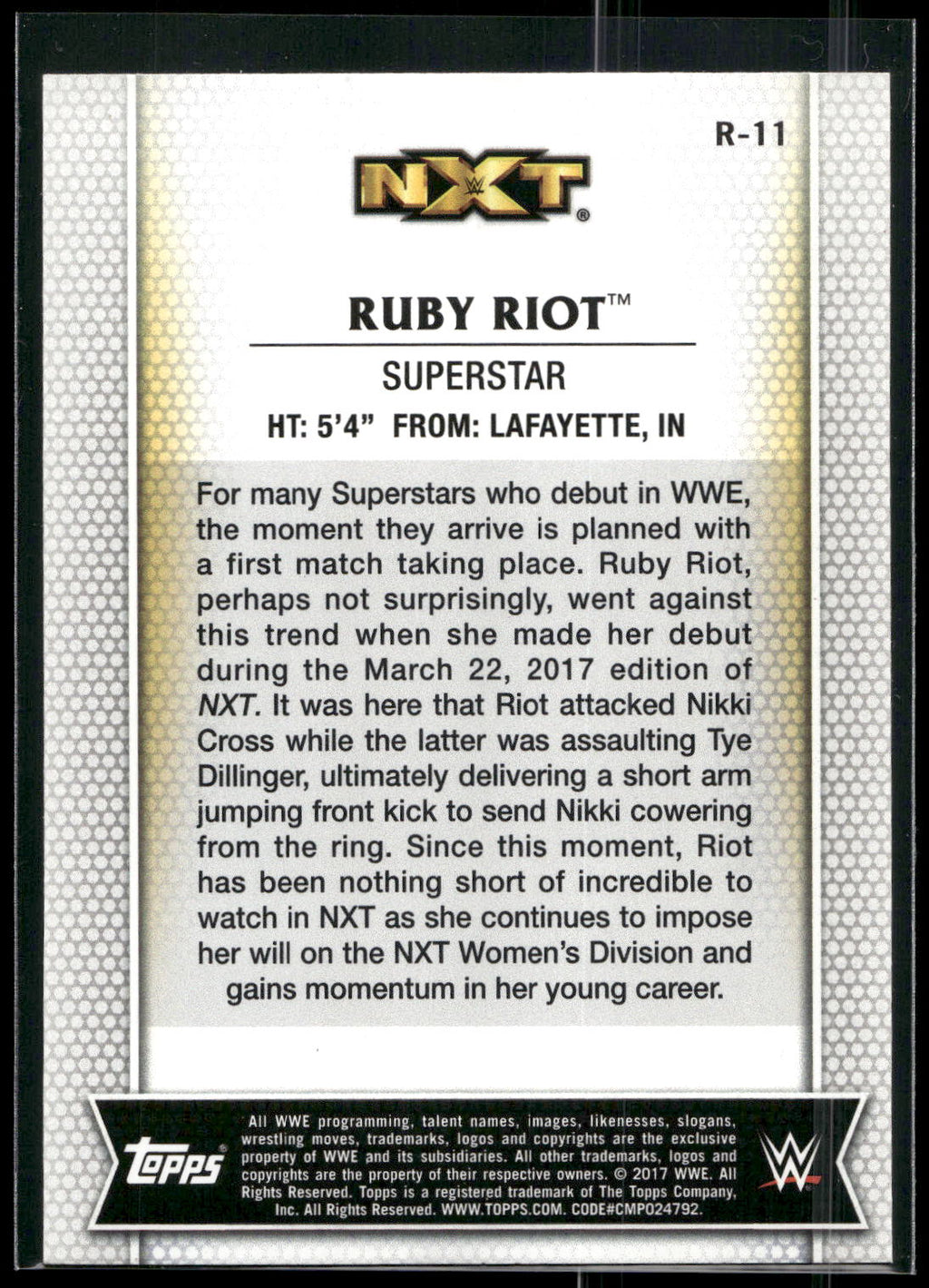 2017 Topps WWE Women's Division #R-11 Ruby Riot