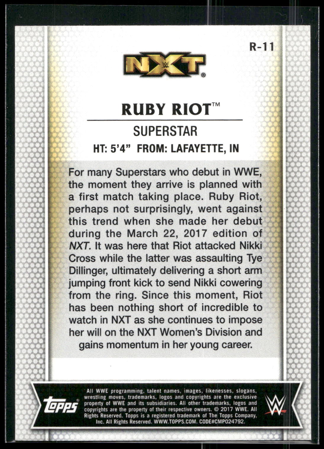 2017 Topps WWE Women's Division #R-11 Ruby Riot