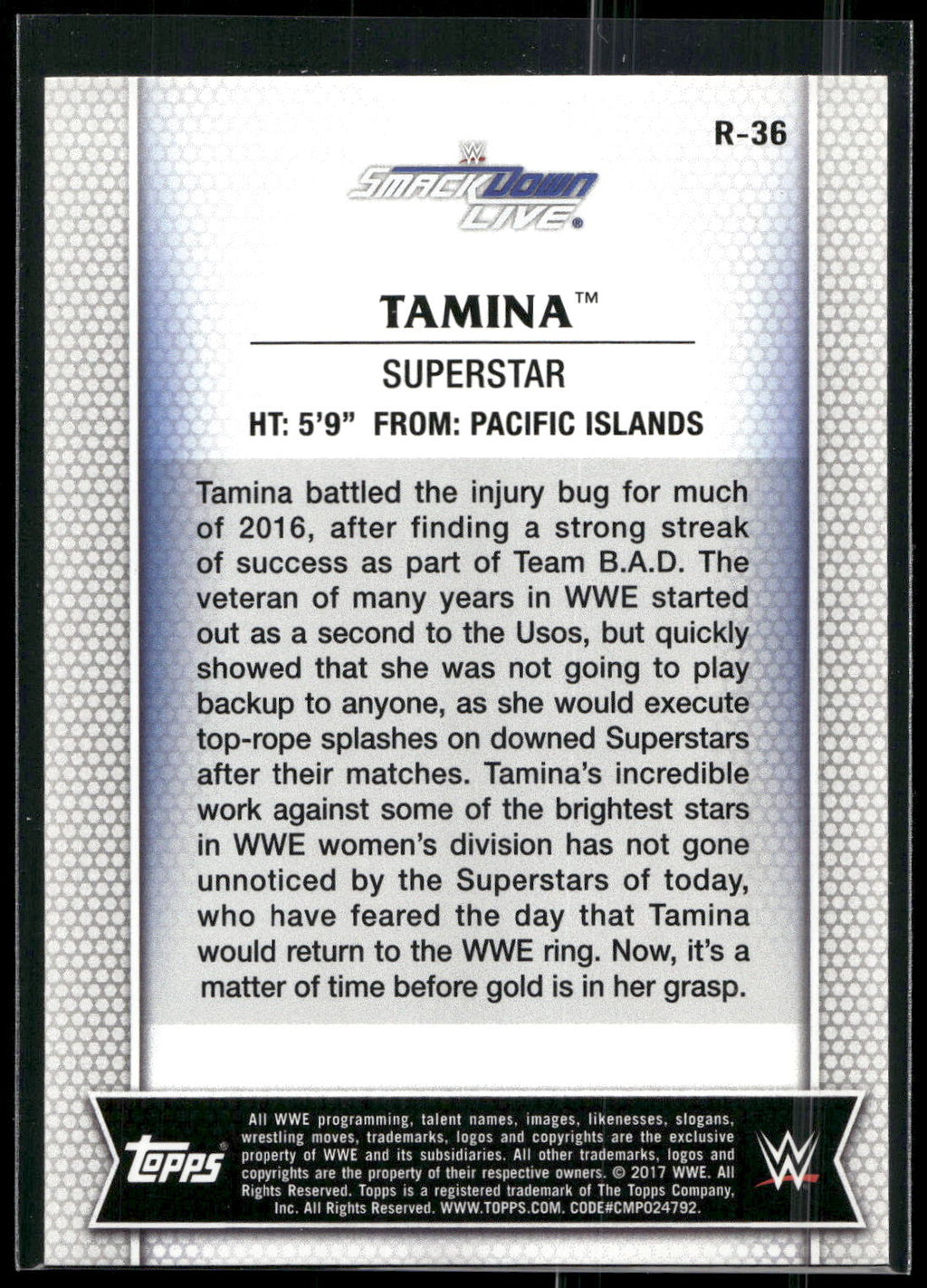 2017 Topps WWE Women's Division #R-36 Tamina