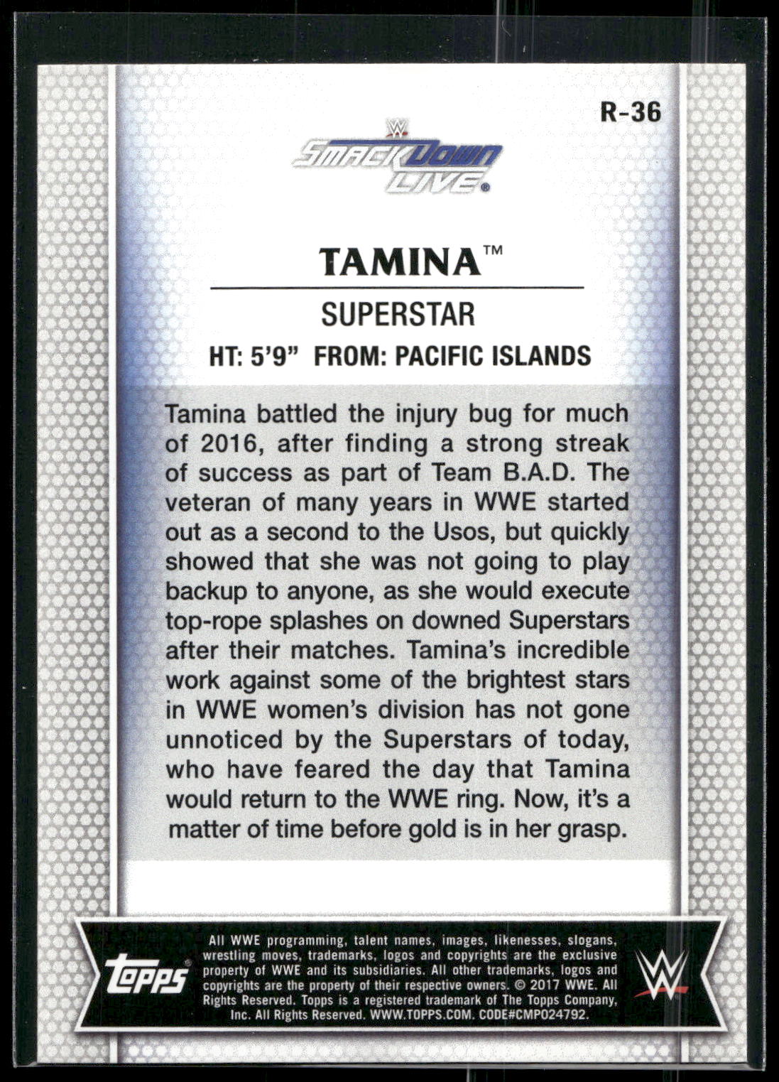2017 Topps WWE Women's Division #R-36 Tamina