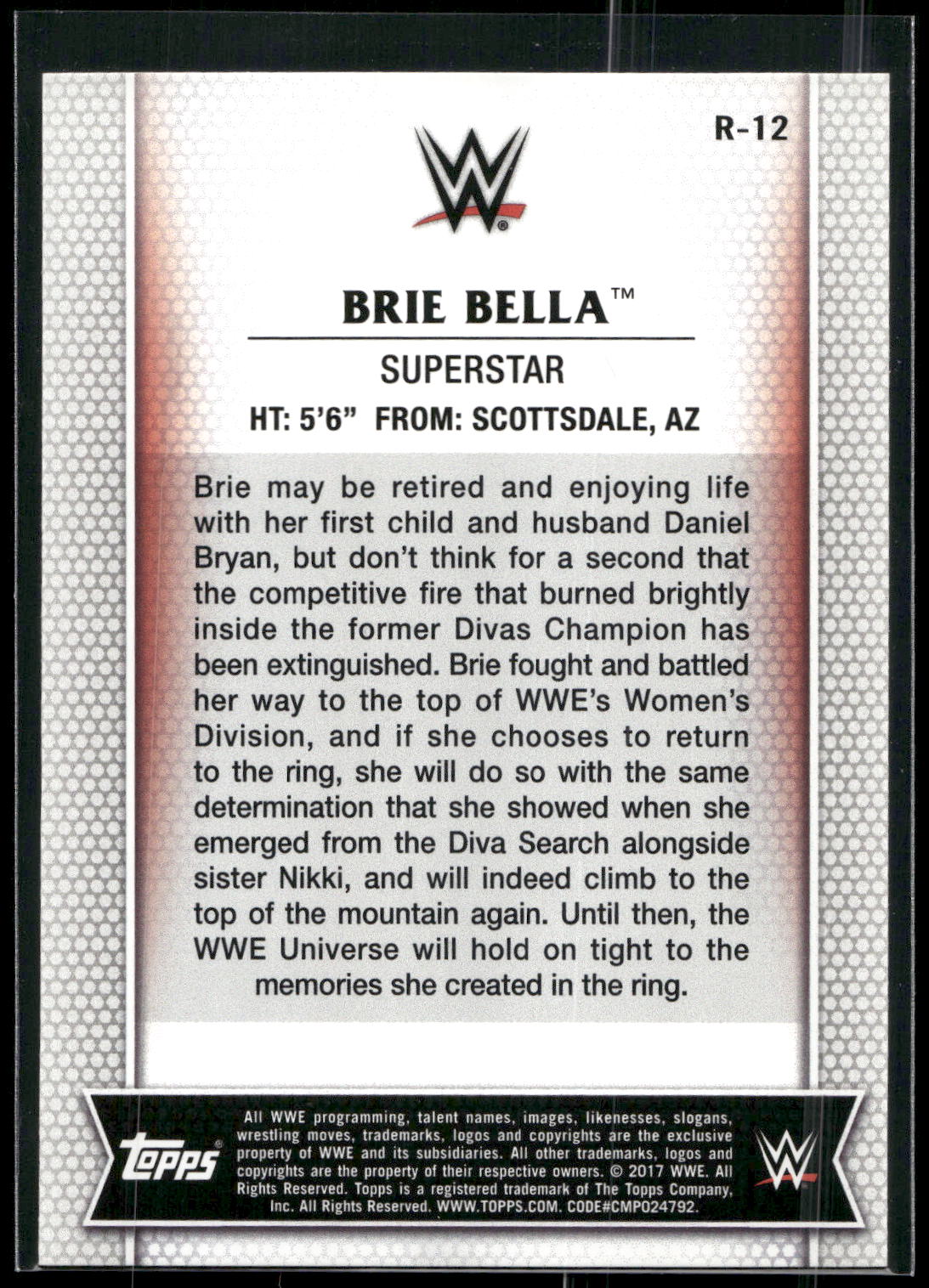 2017 Topps WWE Women's Division #R-12 Brie Bella