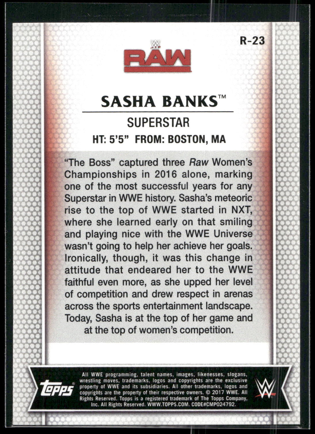 2017 Topps WWE Women's Division #R-23 Sasha Banks
