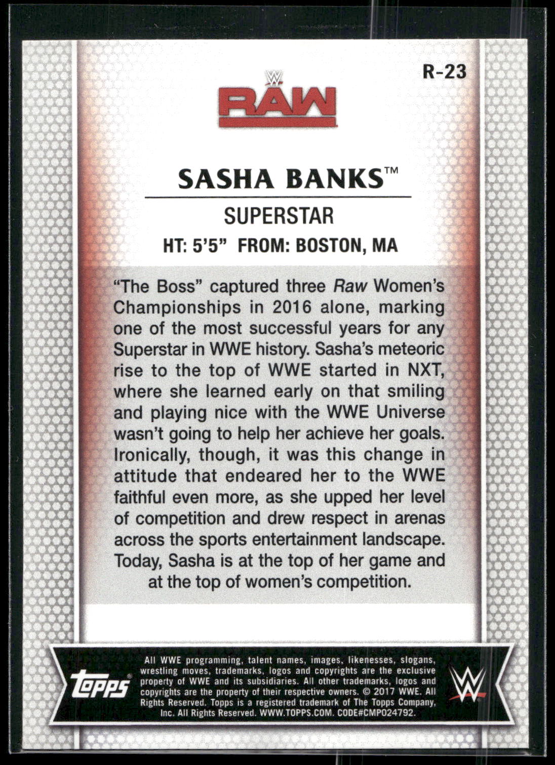 2017 Topps WWE Women's Division #R-23 Sasha Banks