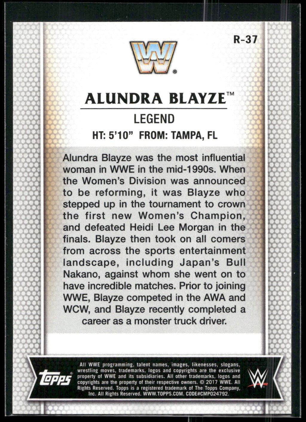 2017 Topps WWE Women's Division #R-37 Alundra Blayze