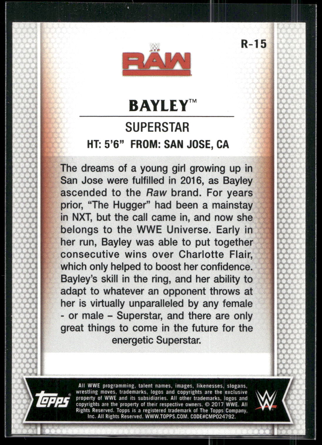 2017 Topps WWE Women's Division #R-15 Bayley