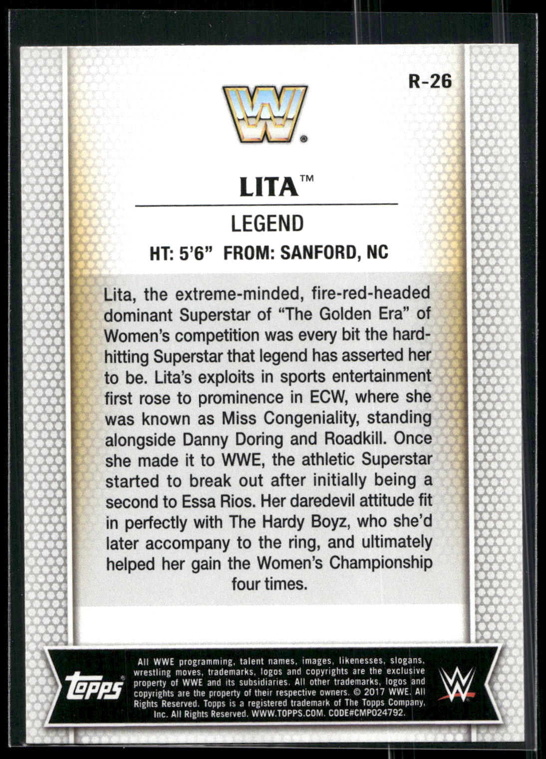 2017 Topps WWE Women's Division #R-26 Lita