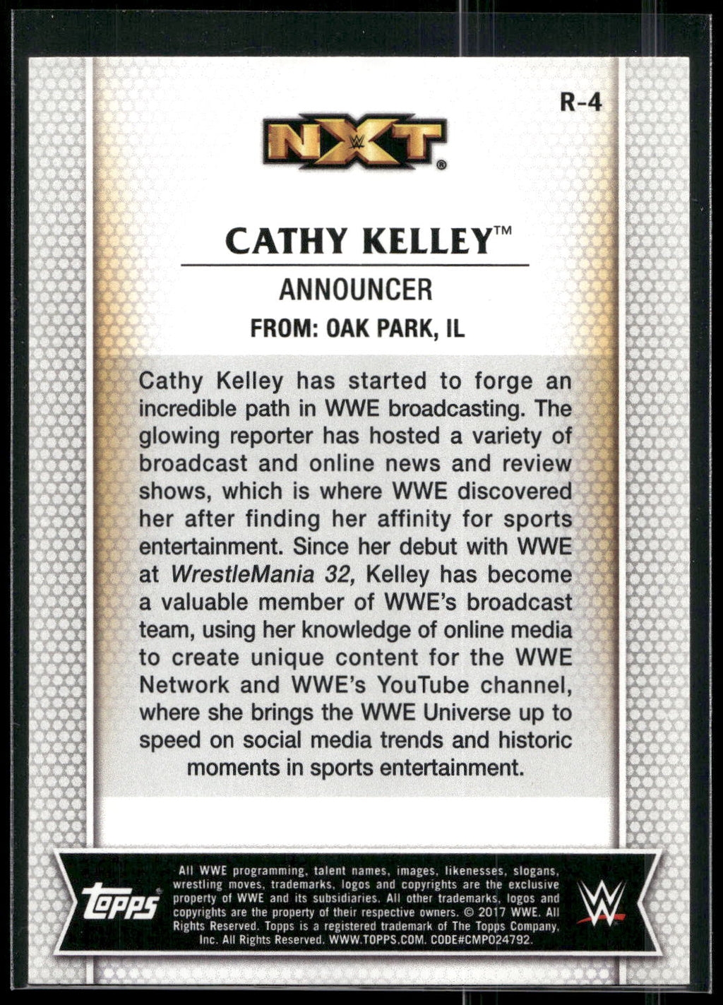 2017 Topps WWE Women's Division #R-4 Cathy Kelley