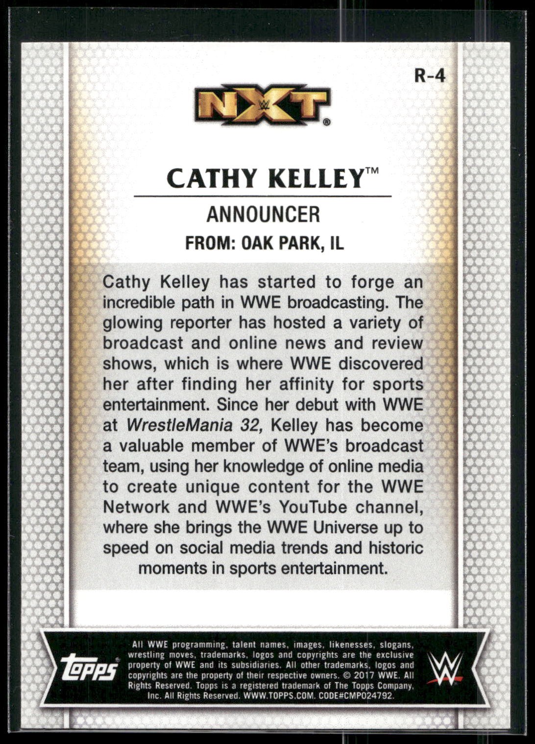 2017 Topps WWE Women's Division #R-4 Cathy Kelley