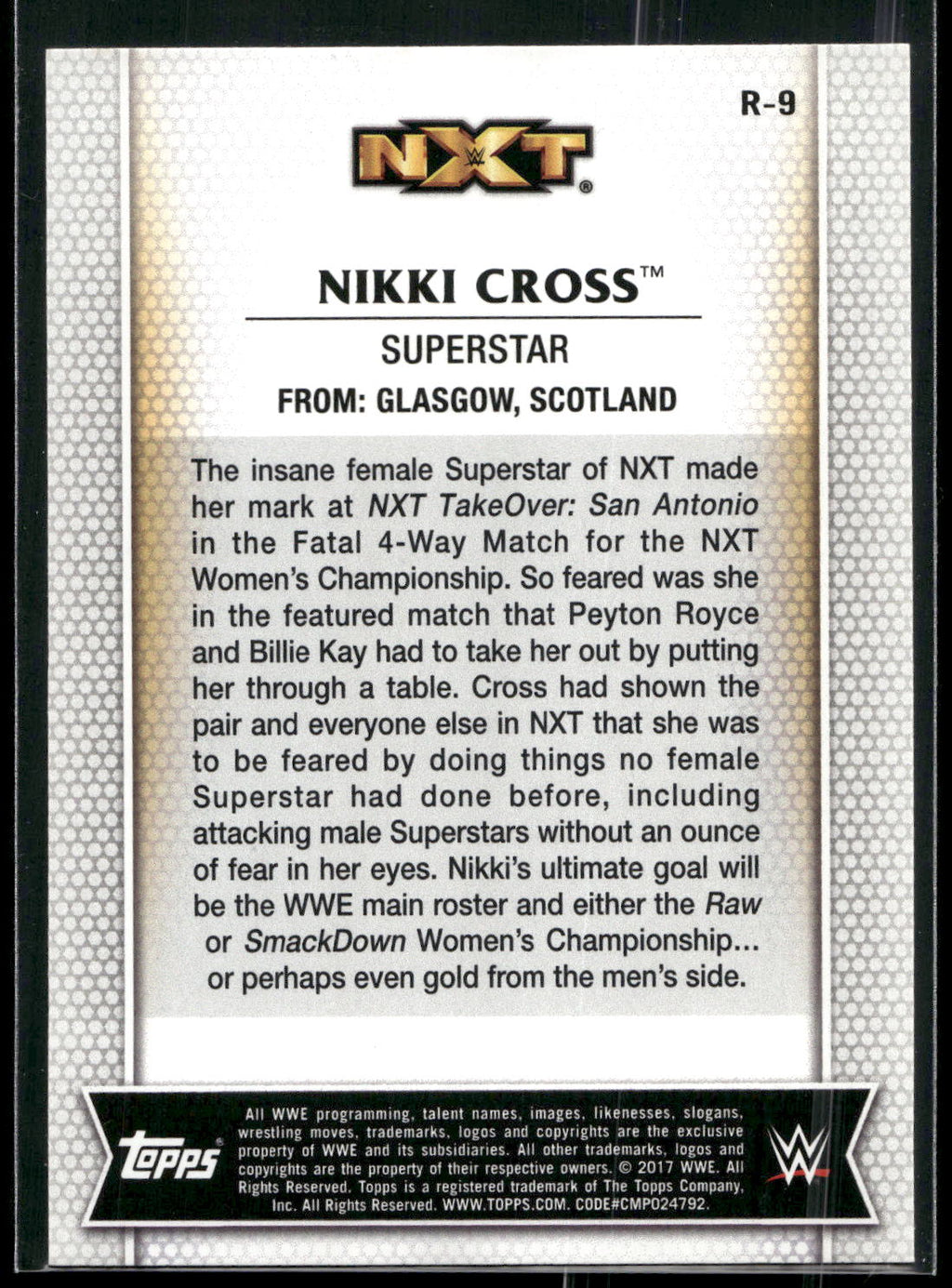 2017 Topps WWE Women's Division #R-9 Nikki Cross