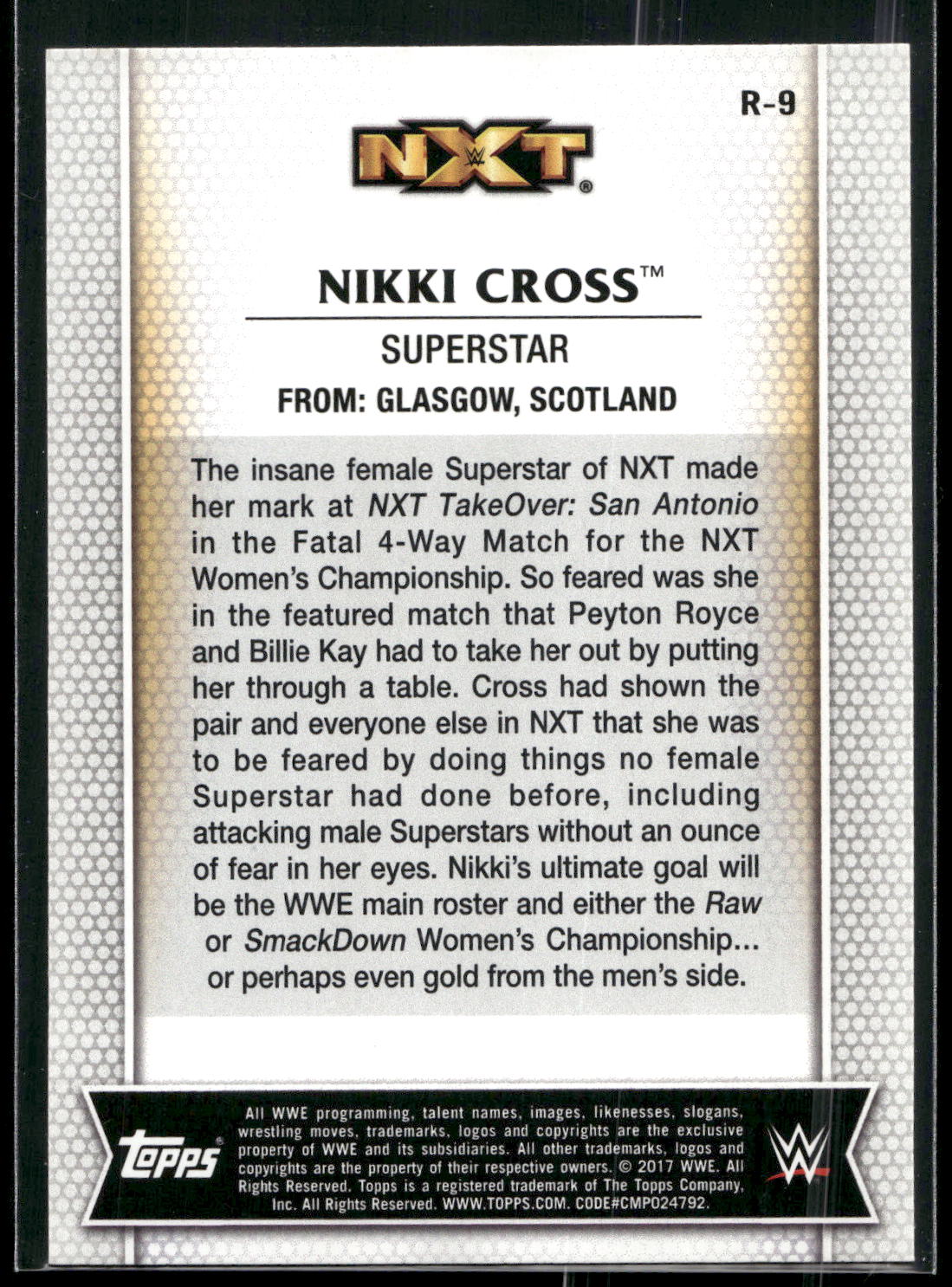 2017 Topps WWE Women's Division #R-9 Nikki Cross