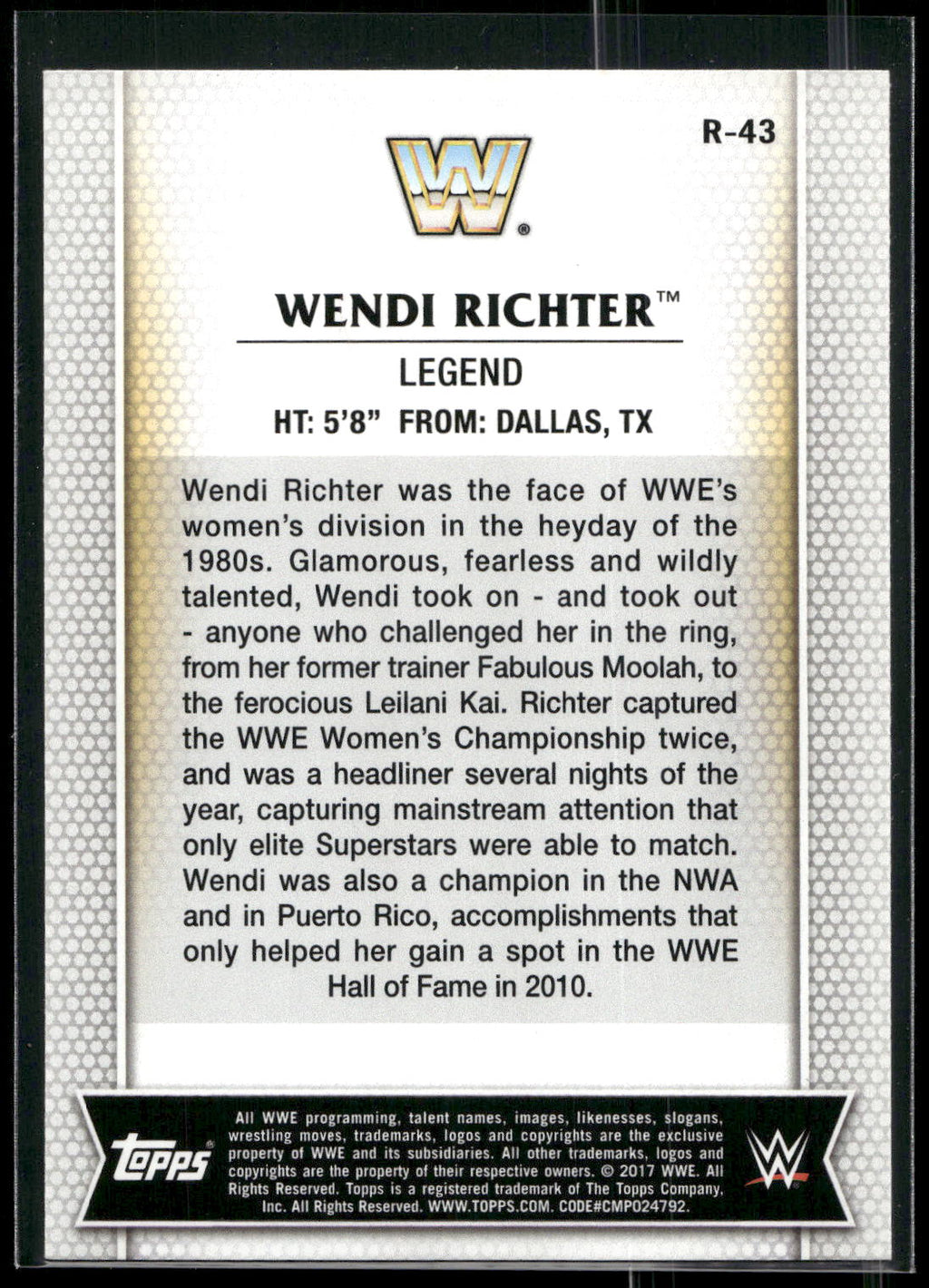 2017 Topps WWE Women's Division #R-43 Wendi Richter