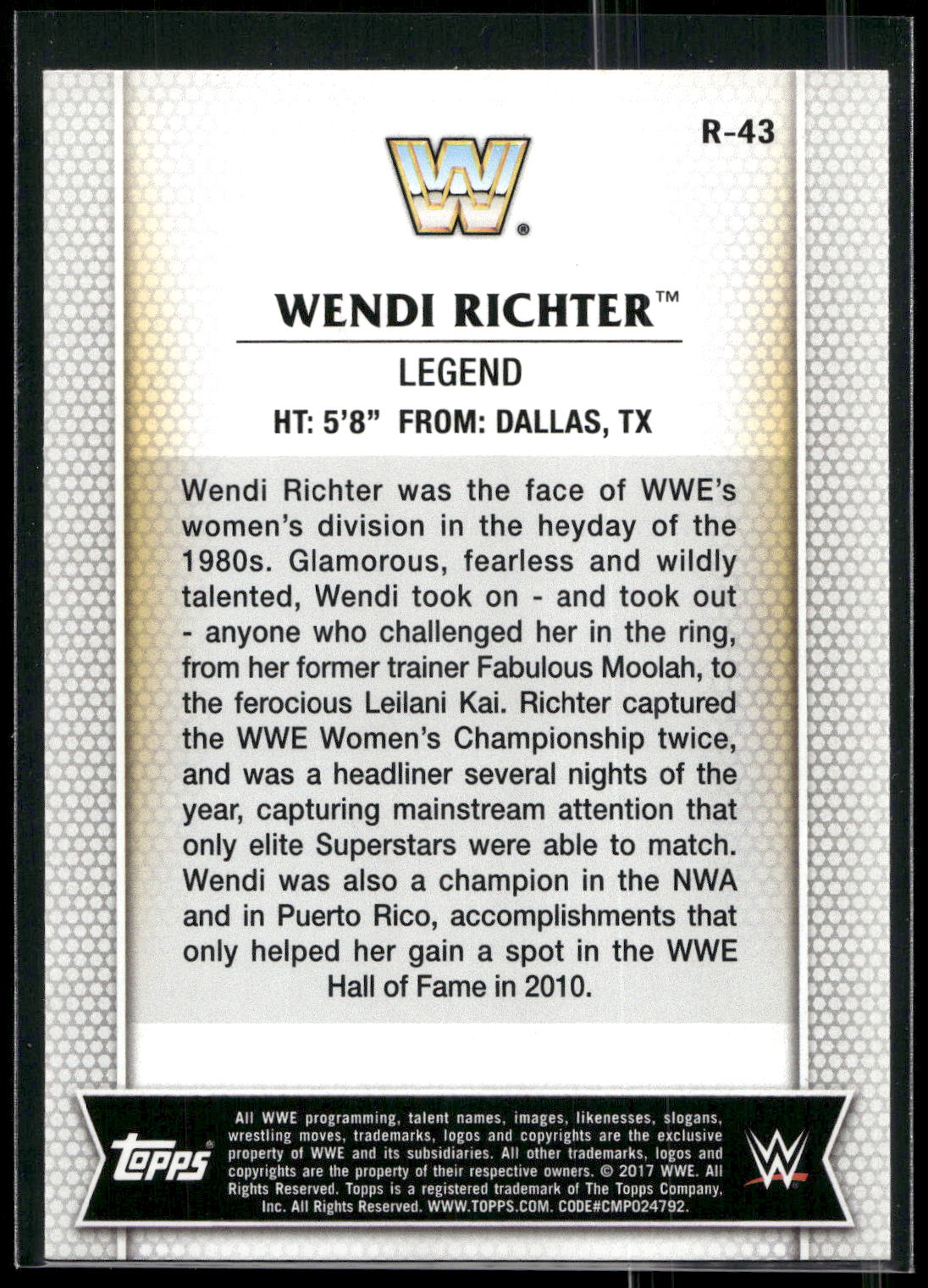 2017 Topps WWE Women's Division #R-43 Wendi Richter