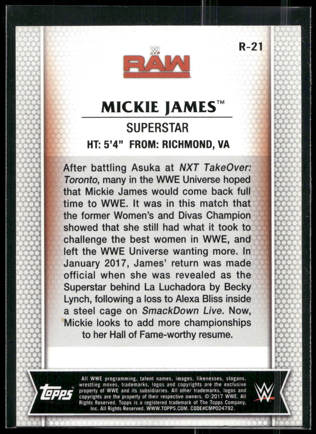 2017 Topps WWE Women's Division #R-21 Mickie James