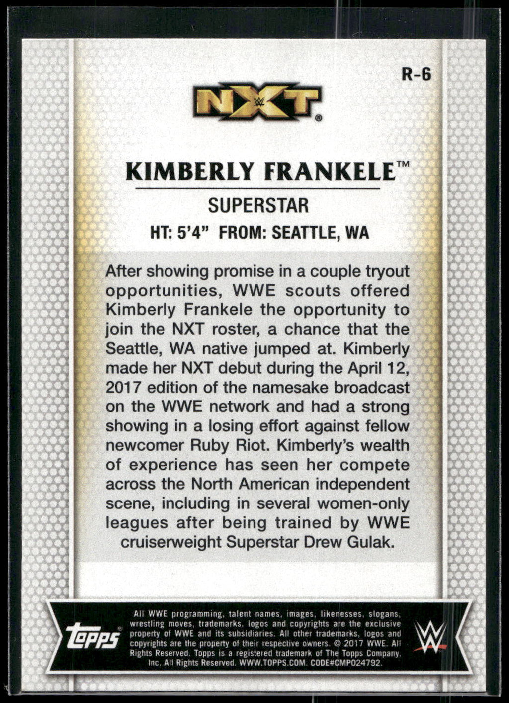 2017 Topps WWE Women's Division #R-6 Kimberly Frankele